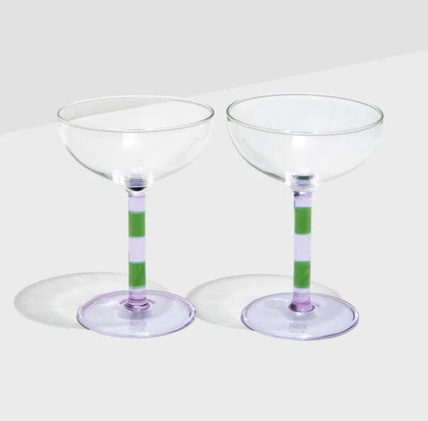 Fazeek Striped Coupe Glasses - Set of Two - Lilac + Green