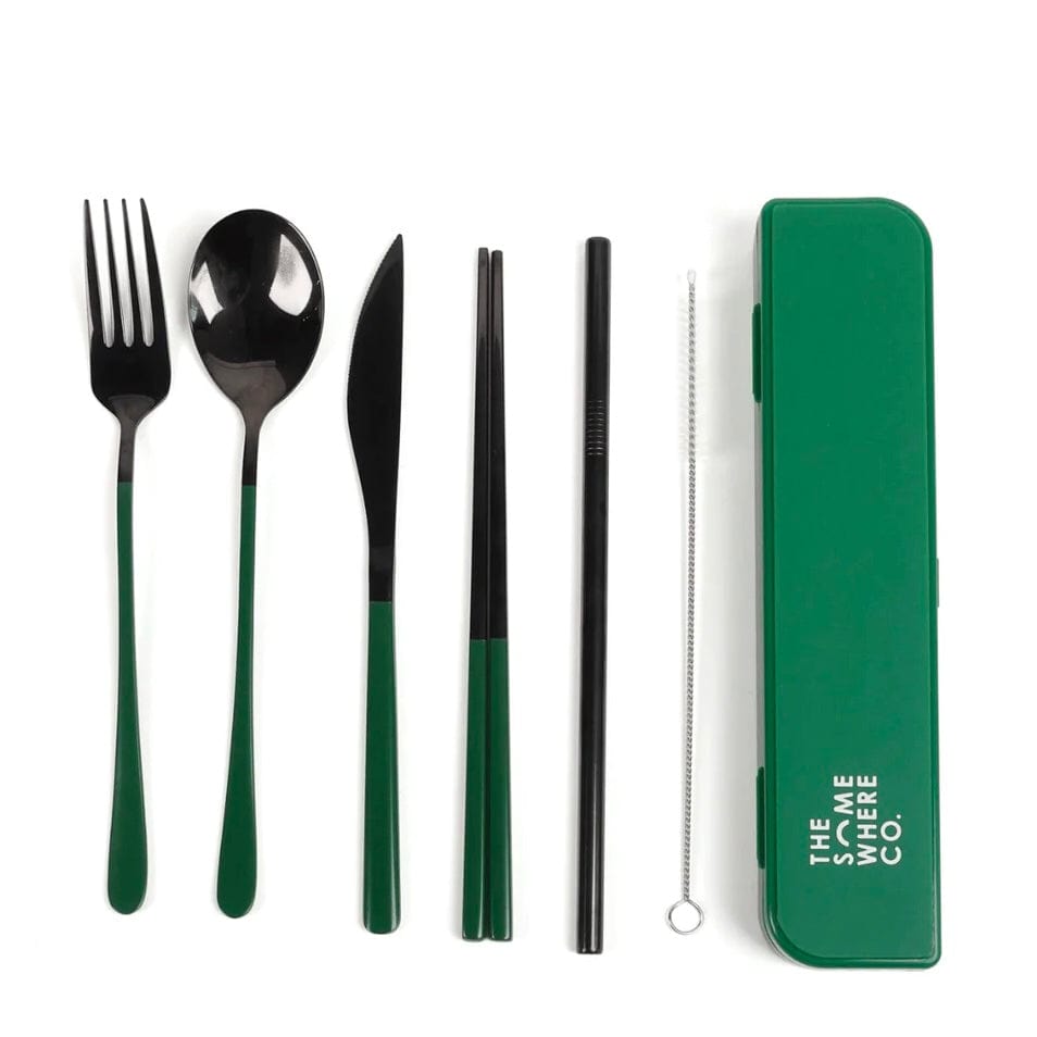 Somewhere Co Black and Forest Green Cutlery Set