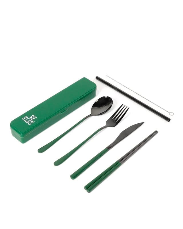 Somewhere Co Cutlery Kit - Black with Forest Green Handle