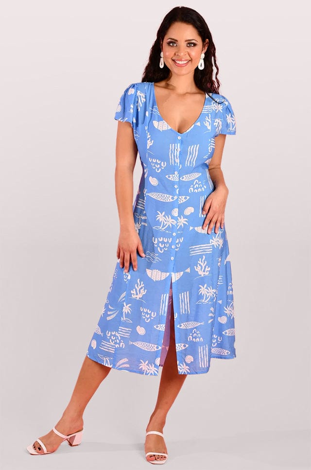 Under The Sea Midi Button Up Blue Dress | Palm Springs Fashion & Resortwear Hali Home Under The Sea Midi Button Up Blue Dress | Palm Springs Fashion & Resortwear Hali Home