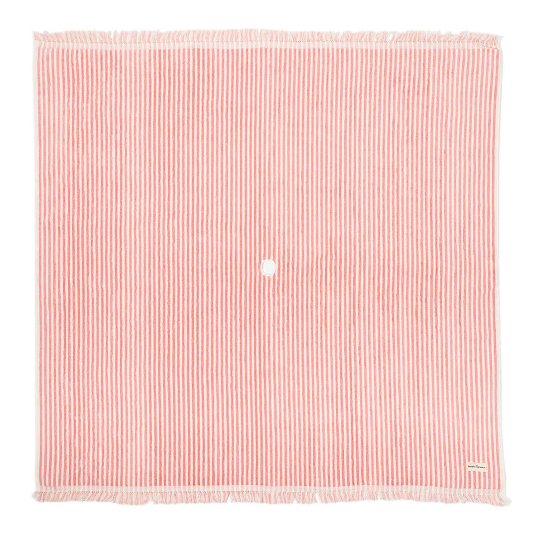 Business and Pleasure pink striped beach blanket for umbrellas