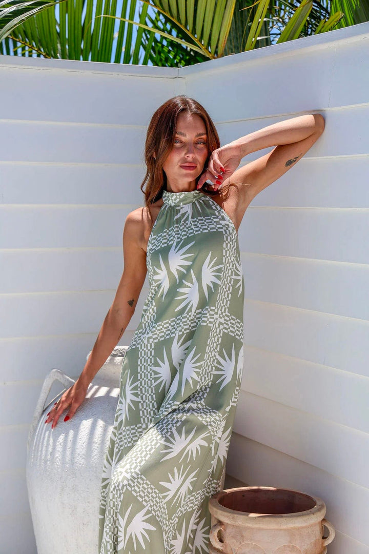 Santal Inti Palm Maxi Dress - Sage Green