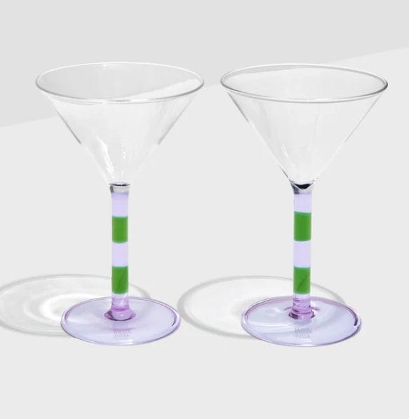 Fazeek Striped Martini Glasses - Set of Two - Lilac + Green