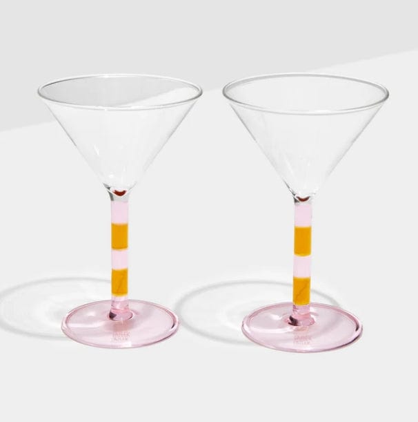 Fazeek Striped Martini Glasses - Set of Two - Pink + Amber