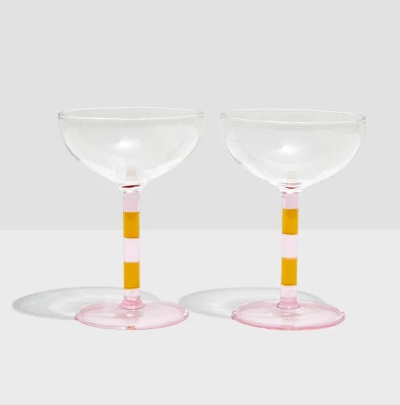 Fazeek Striped Coupe Glasses - Set of Two - Pink + Amber