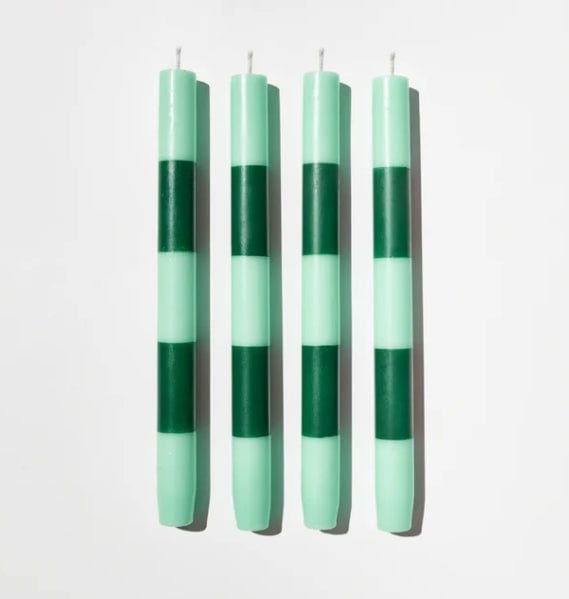 Fazeek Striped Dinner Candles - Set of Four - Jade + Green