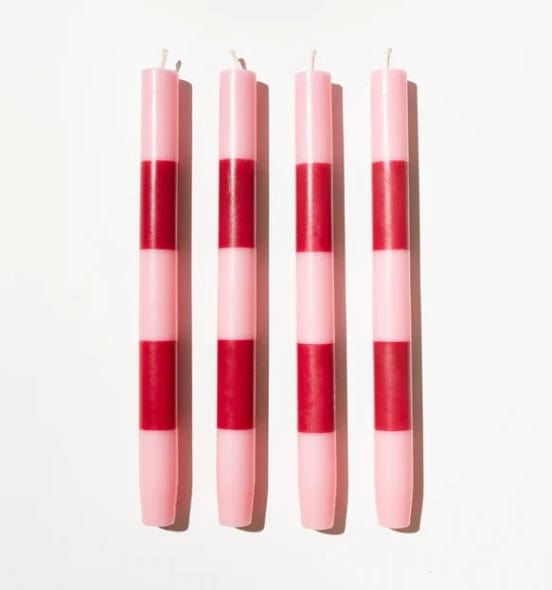 Fazeek Striped Dinner Candles - Set of Four - Pink + Maroon