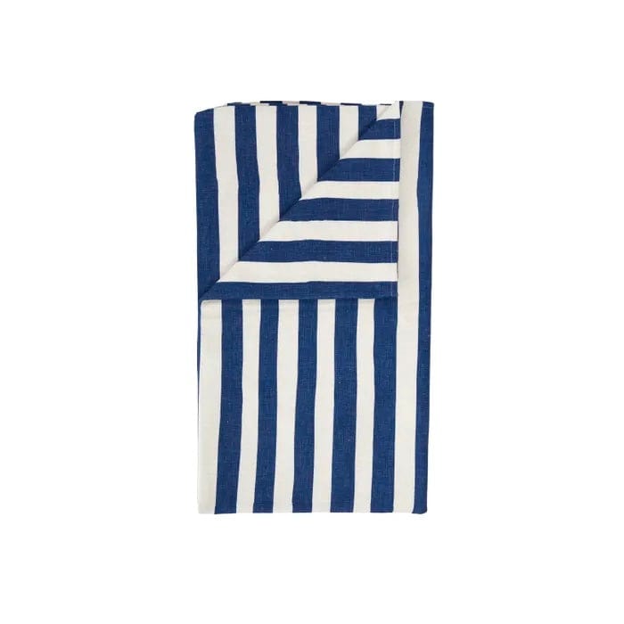 Navy and white striped hampton style table cloth