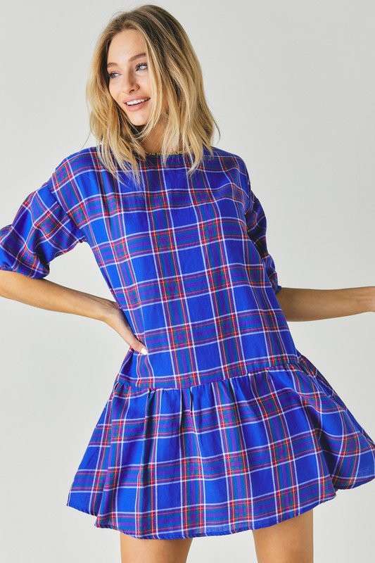 Pretty checkered tartan blue dress