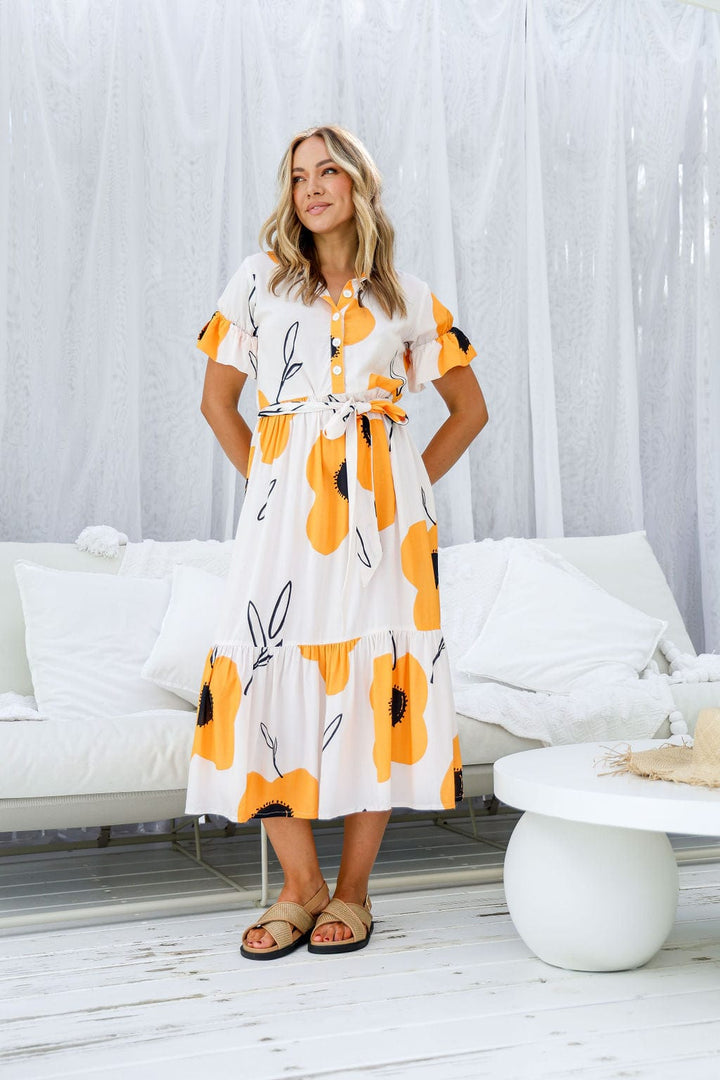 Sunflower Midi Dress - Yellow Print