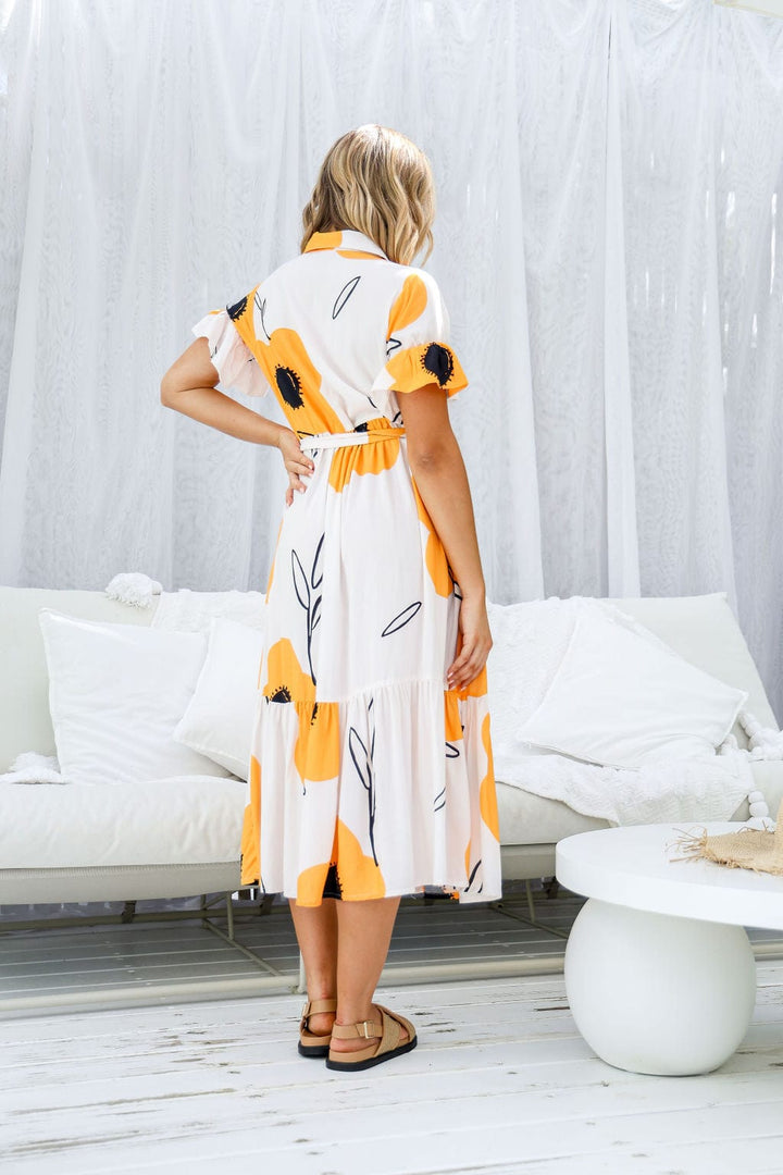 Sunflower Midi Dress - Yellow Print