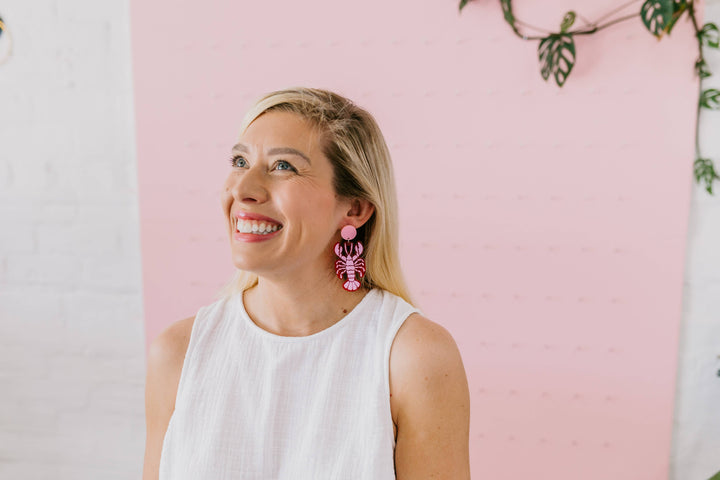 Lobster Red and Pink Drop Earrings - Acrylic