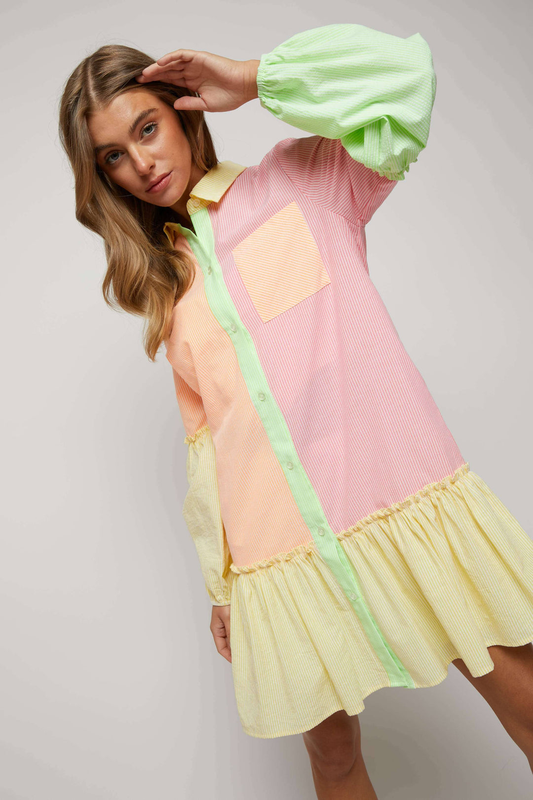 neon multi colour long sleeve dress