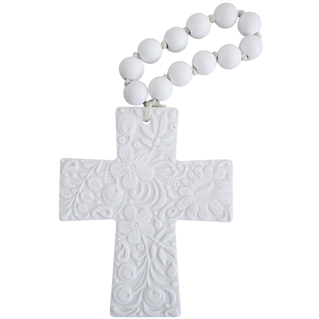 white cross with beads - coastal decor and decorative crosses