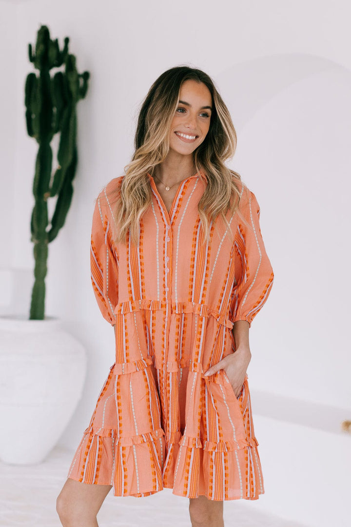 Carolina Dress In Melon - Mid Sleeve