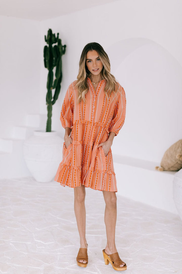 Carolina Dress In Melon - Mid Sleeve