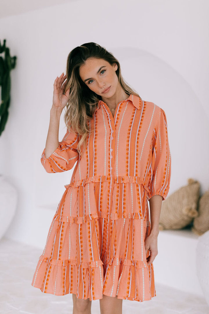 Carolina Dress In Melon - Mid Sleeve