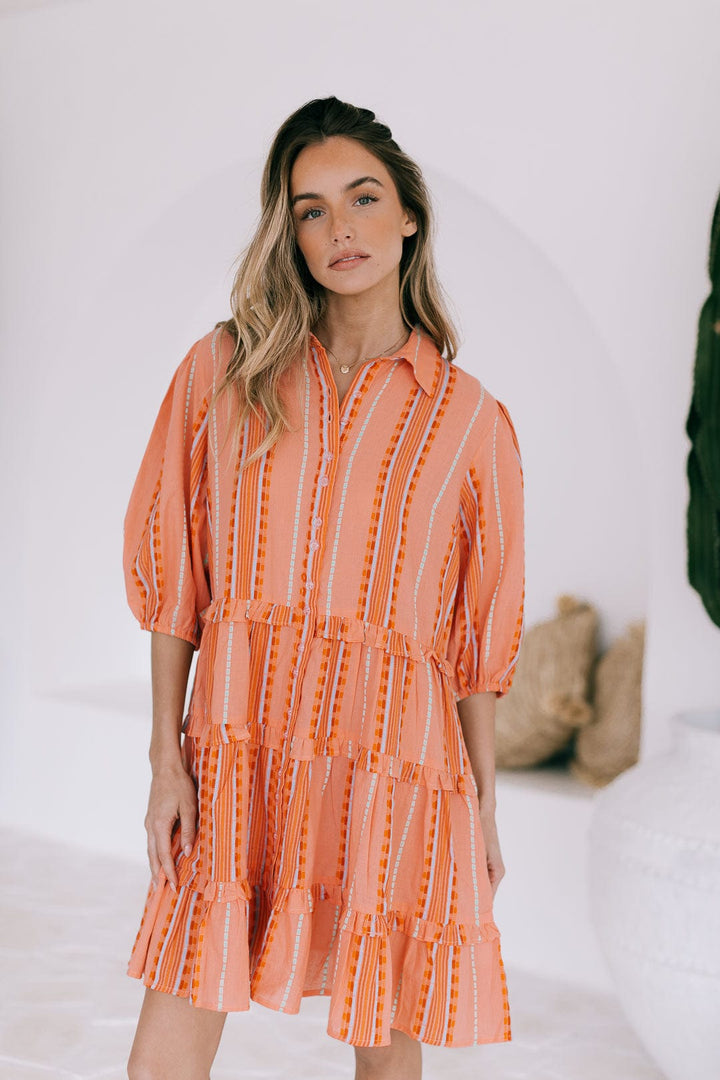 Carolina Dress In Melon - Mid Sleeve