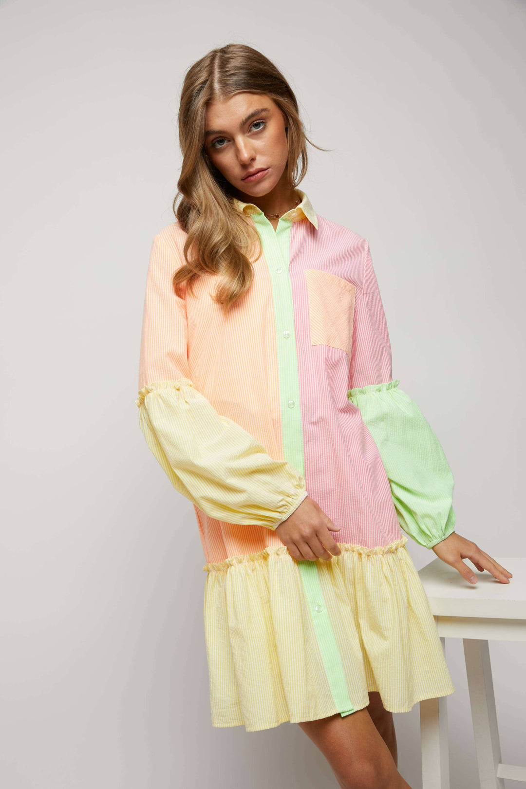 long sleeve ruffle dress multicolour