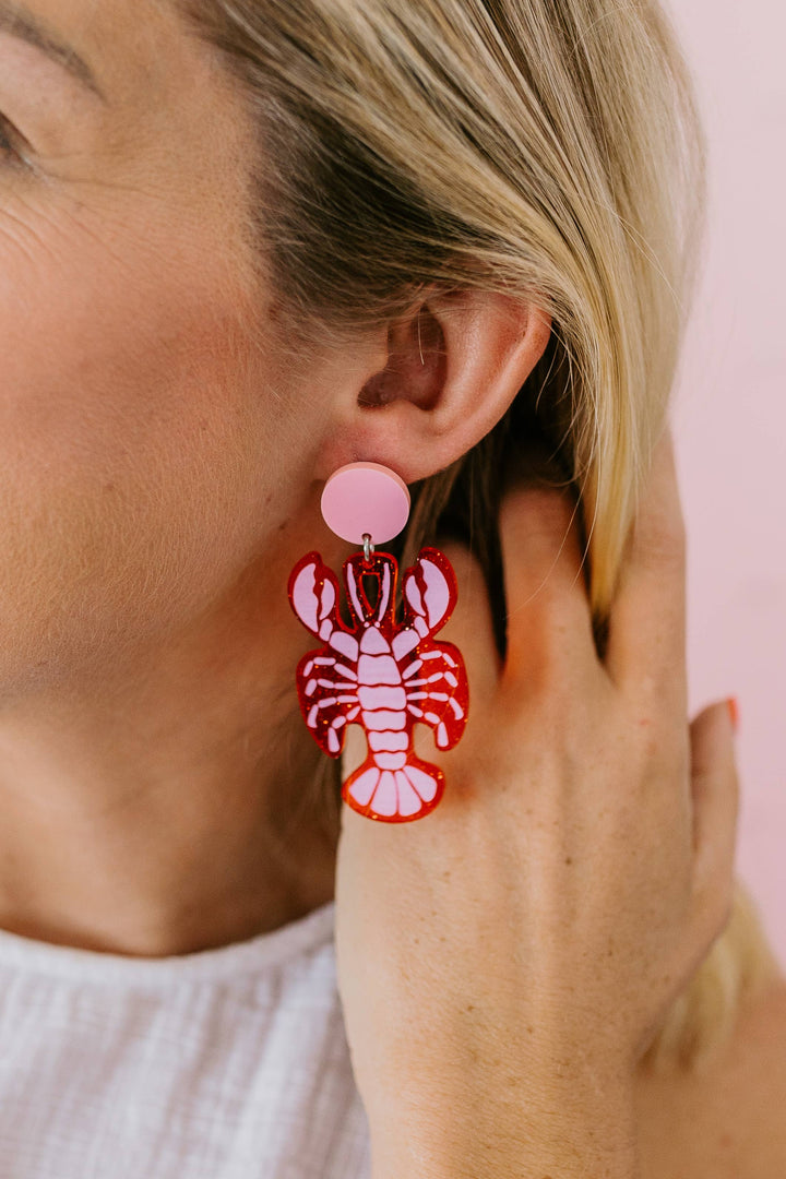 Lobster Red and Pink Drop Earrings - Acrylic