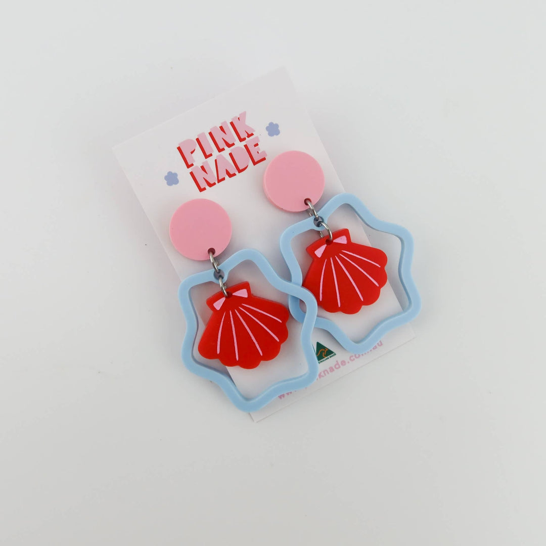 Pink and Blue Shell Statement Earrings