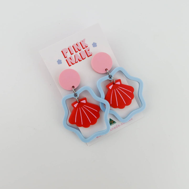 Pink and Blue Shell Statement Earrings