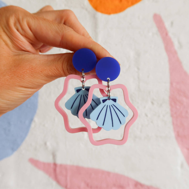Navy and Blue Shell Statement Earrings