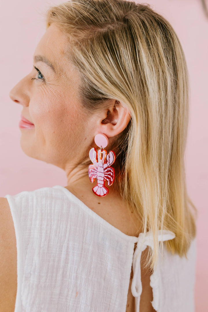 Lobster Red and Pink Drop Earrings - Acrylic
