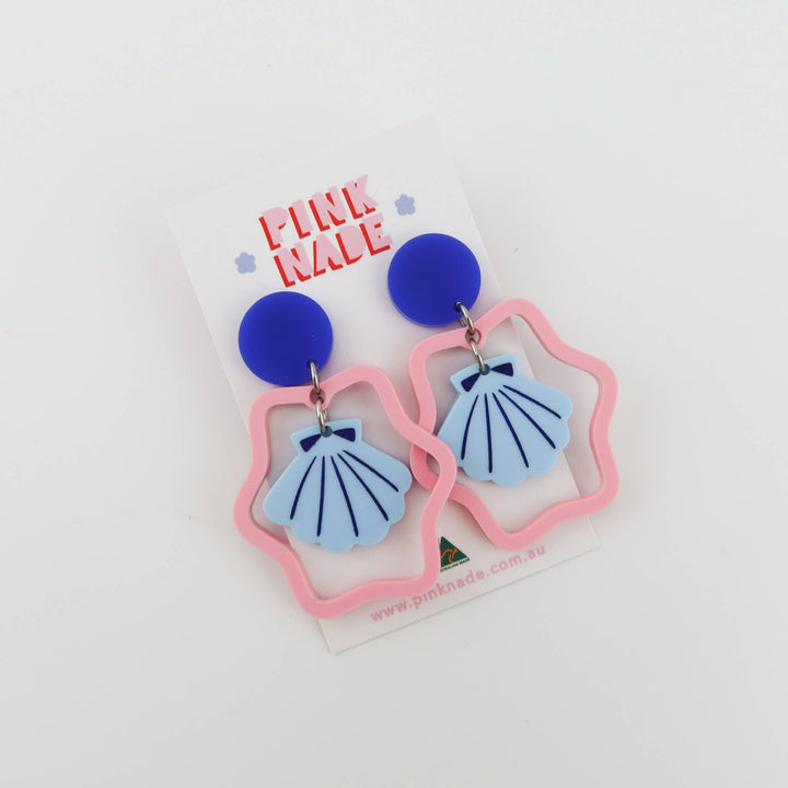Navy and Blue Shell Statement Earrings
