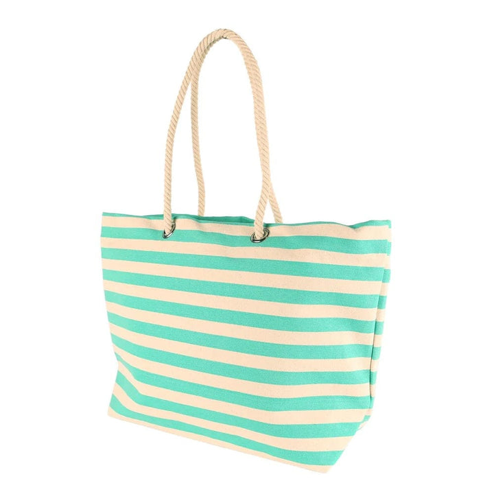 Mint green and cream striped canvas beach / tote bag