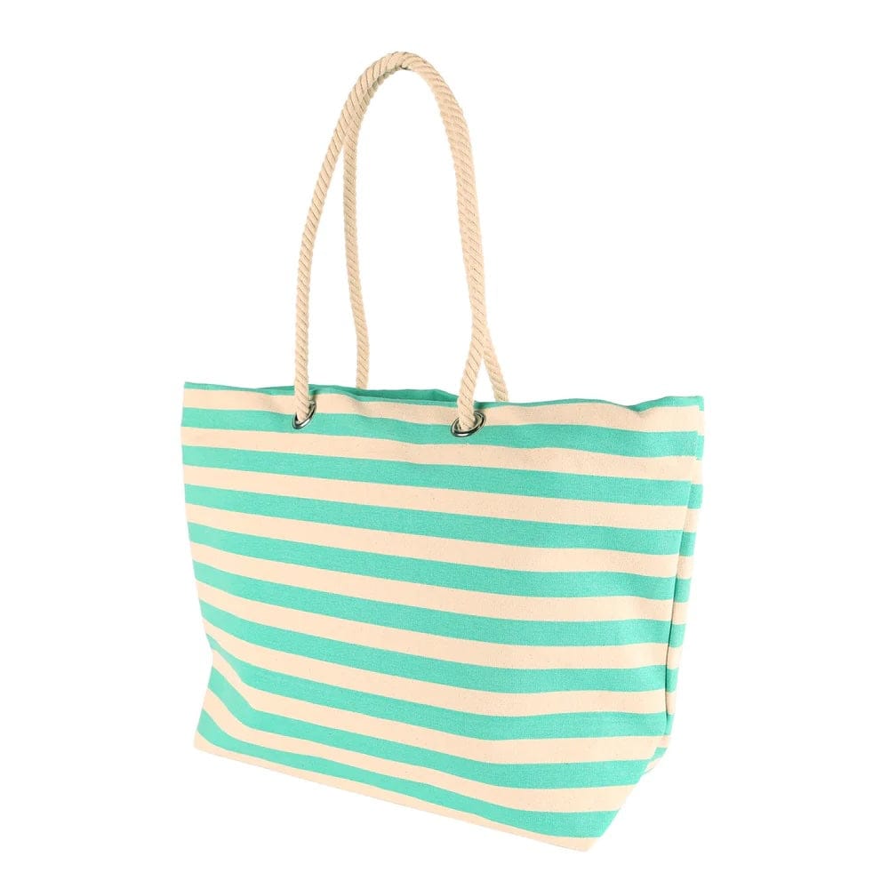 Mint green and cream striped canvas beach / tote bag