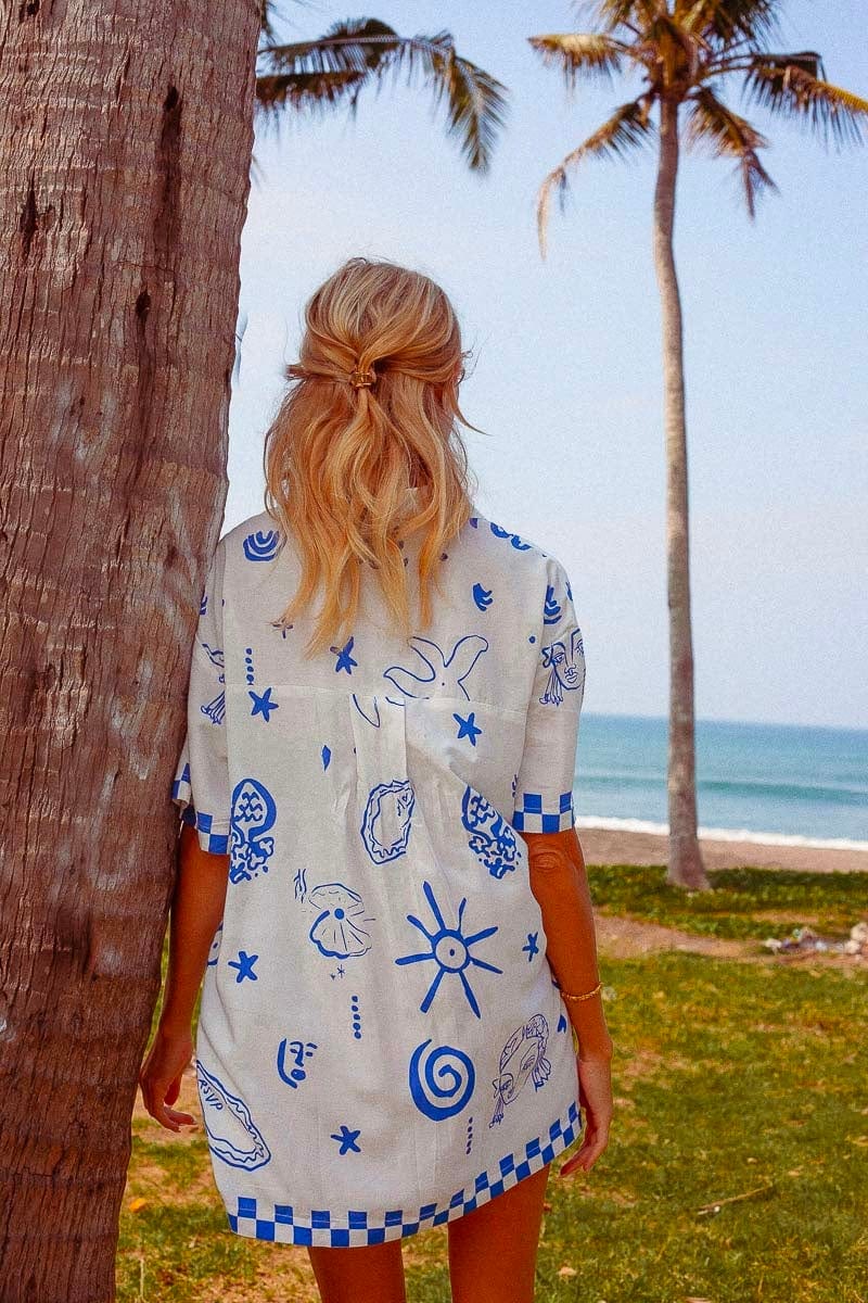 Blue Bae Ocean Print Shirt Dress