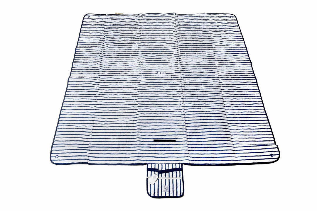 Good Vibes™ 2x2m Premium Picnic Mat Blanket - Mediterranean Blue and White Stripe