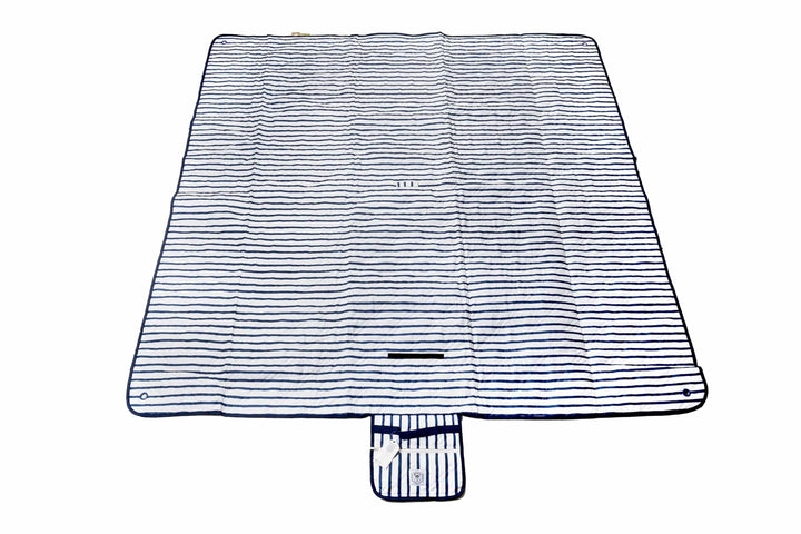 Good Vibes™ 2x2m Premium Picnic Mat Blanket - Mediterranean Blue and White Stripe