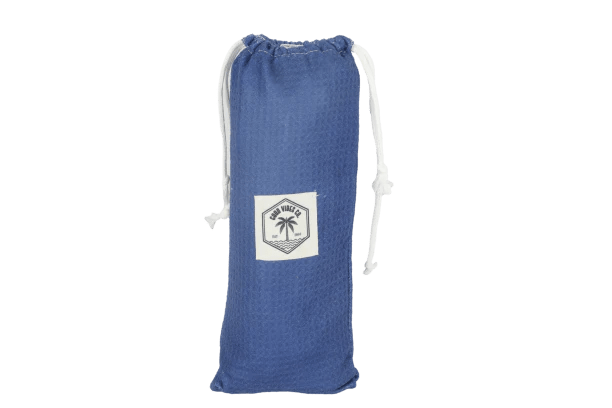 Good Vibes™ 160cm Premium Waffle Beach Towel - Mediterranean Blue and White Stripe