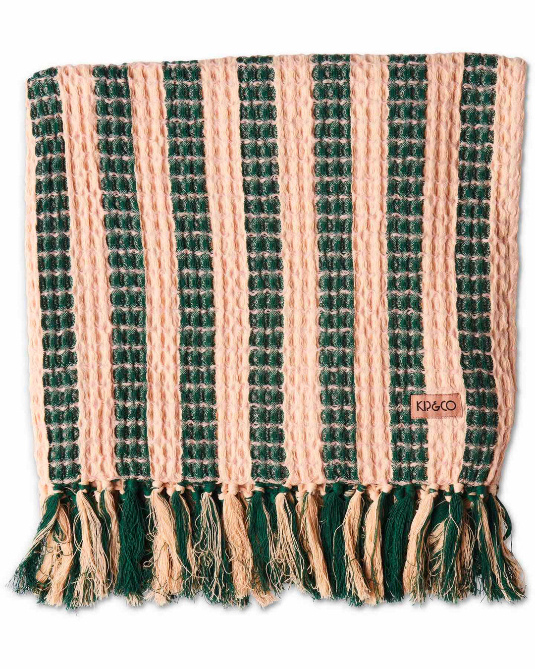 Kip and Co Folklore Waffle Towel - Rose Pink and Dark Green Stripe
