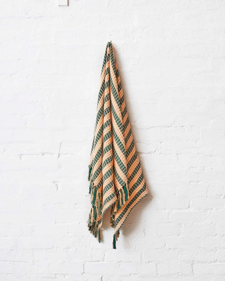 Kip and Co Folklore Waffle Towel - Rose Pink and Dark Green Stripe