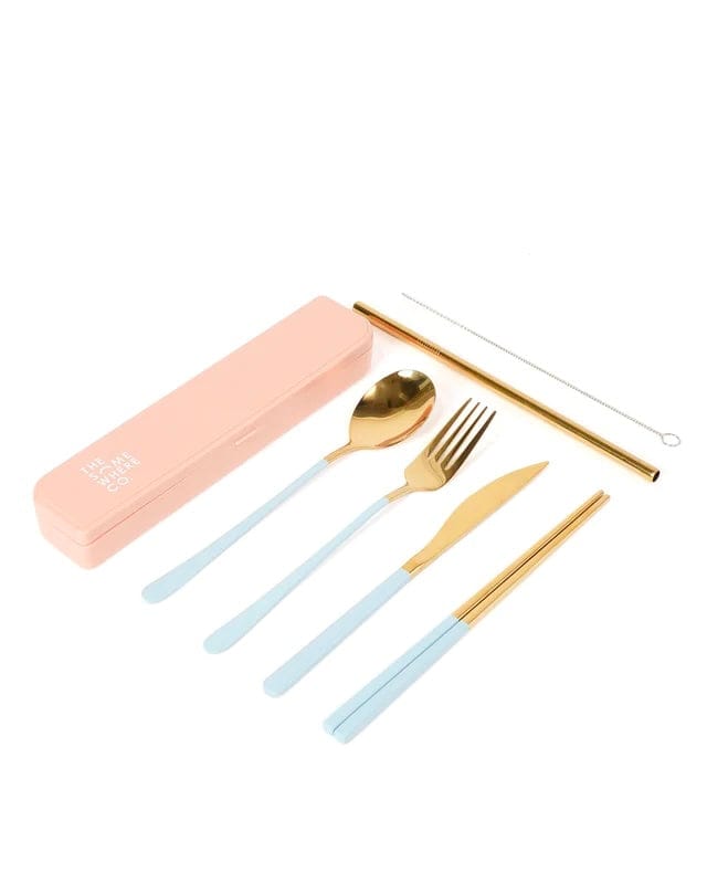 Somewhere Co Cutlery Kit - Gold with Powder Blue Handle