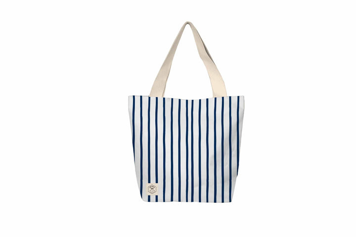 Good Vibes™ Beach Bag With Inner Pocket - Mediterranean Blue and White Stripe