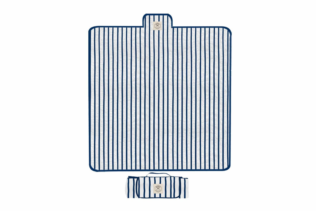 Good Vibes™ 2x2m Premium Picnic Mat Blanket - Mediterranean Blue and White Stripe