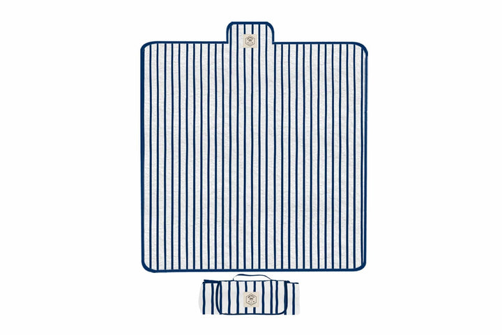 Good Vibes™ 2x2m Premium Picnic Mat Blanket - Mediterranean Blue and White Stripe