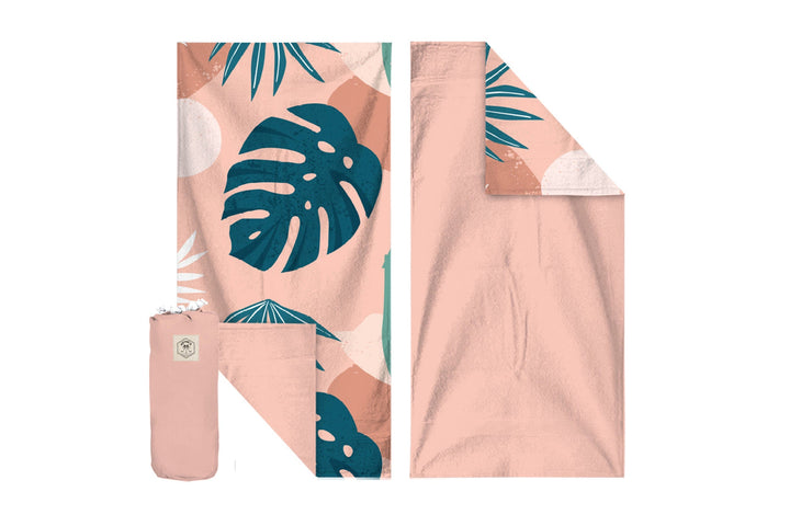 Good Vibes™ 160cm Premium Waffle Beach Towel - Pink Blush Palm