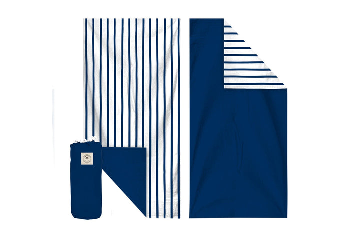 Good Vibes™ 160cm Premium Waffle Beach Towel - Mediterranean Blue and White Stripe