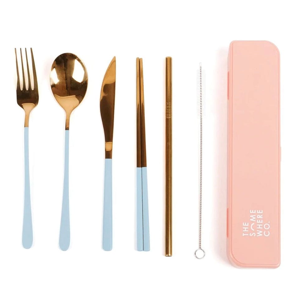 Somewhere Co Gold and Powder Blue Cutlery Set