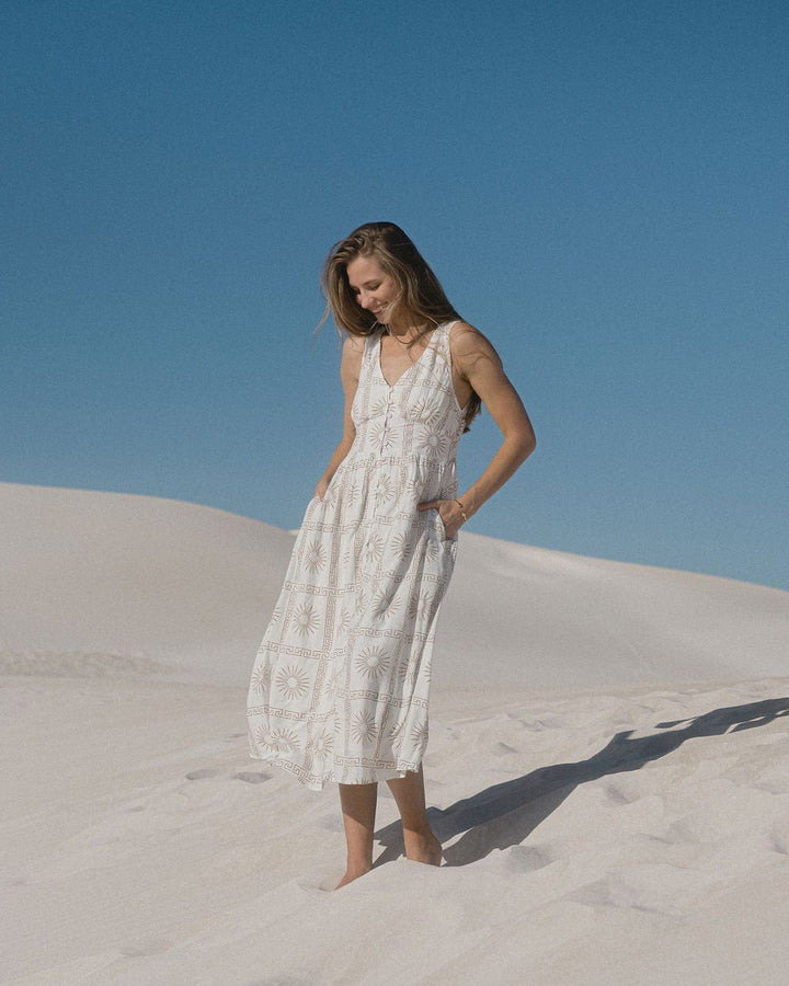 Sundance Midi Dress - Brown and White