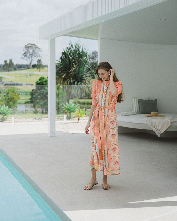 Palm Belted Midi Dress  - Melon