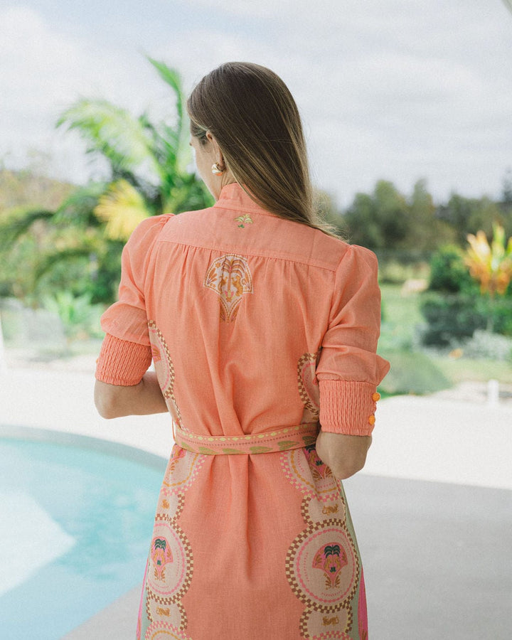 Palm Belted Midi Dress  - Melon
