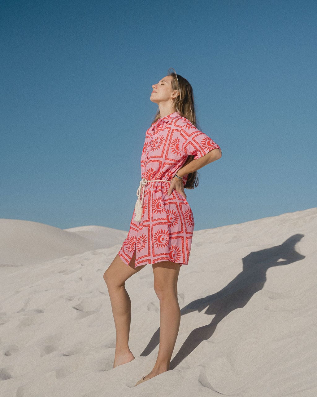 Sunburst Red Sally Dress - Shirt Style with Tie