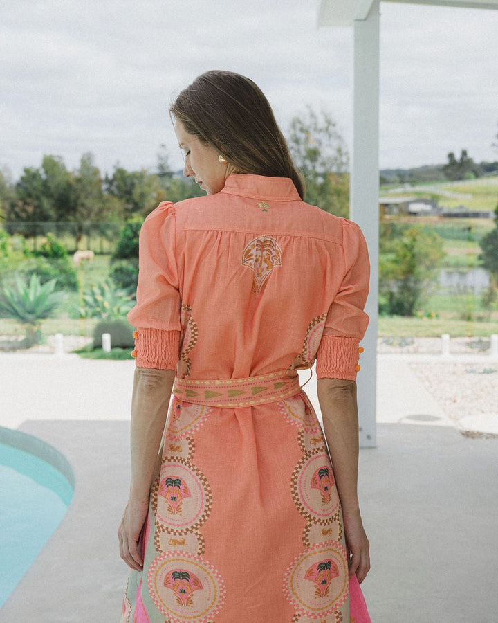 Palm Belted Midi Dress  - Melon