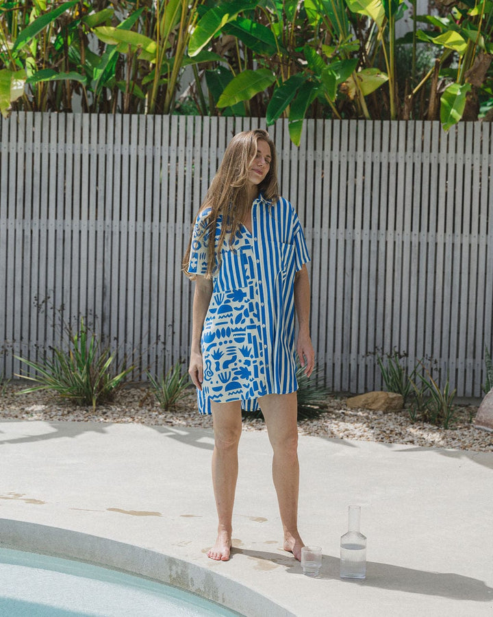 Geo Shirt Dress - Blue
